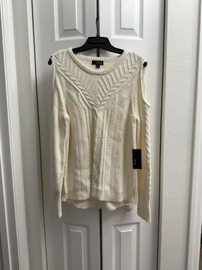 a.n.a Cream Cold-Shoulder Cable Knit Sweater